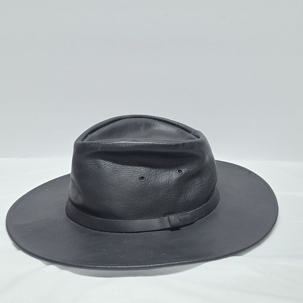 Henschel Hat Co. Men's Safari Fedora Outback Western Hat Black Leather Size M